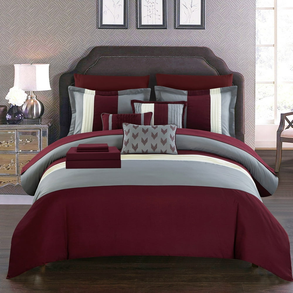 Moriarty 10 Piece Comforter Set Color Block Ruffled Bed in a Bag