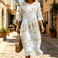 thumbnail image 5 of VBVC Women's and Women's Plus 3/4 Sleeve Midi Dress, Summer Casual Crew Neck Dress For Women, Ladies' Loose Fit Floral Dress with Pockets,White,S-5XL, 5 of 8