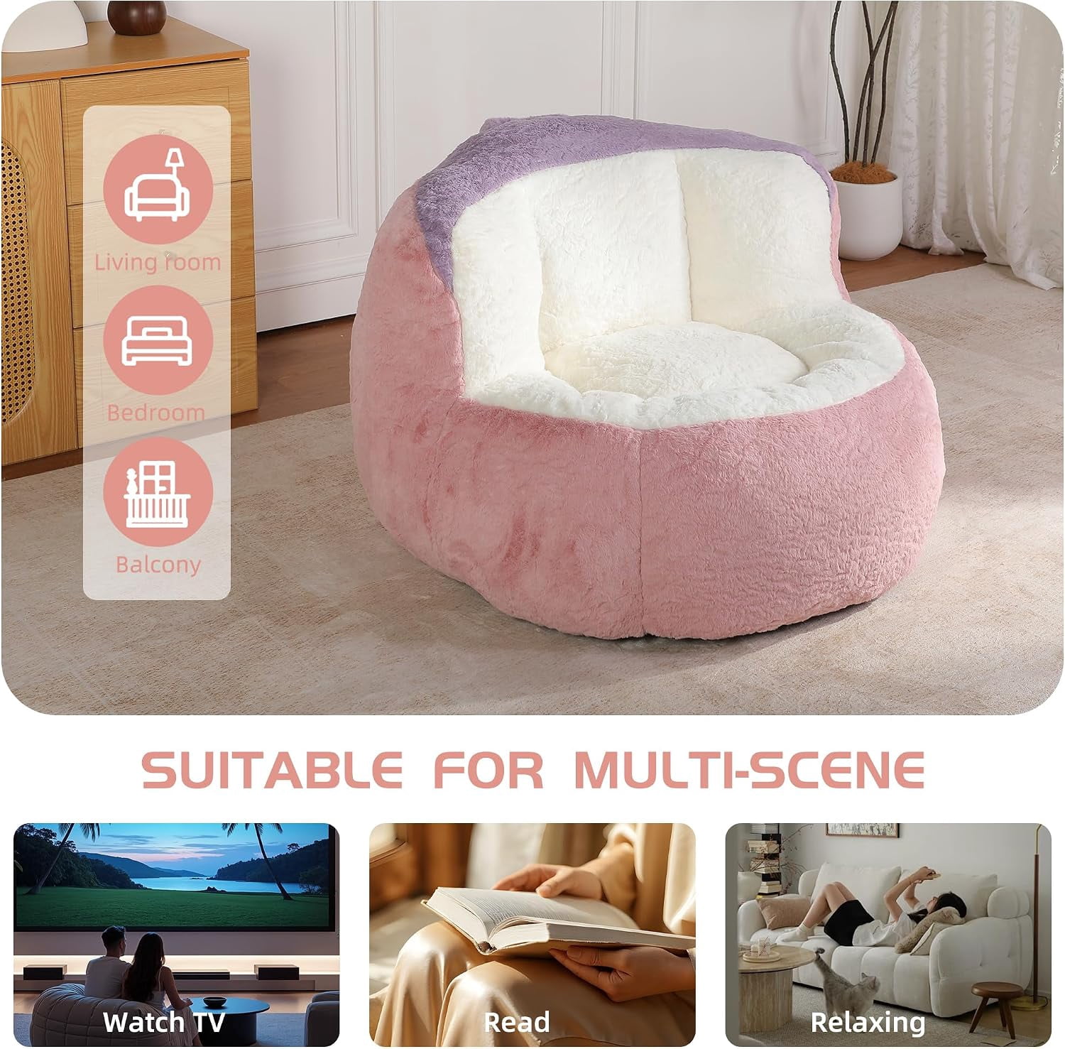 Large Plush Bean Bag Chair, High‑Density Memory Foam Bean Bag Sofa with Non‑Slip Bottom for Adults Kids Teens