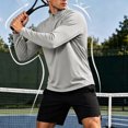 thumbnail image 2 of Fengqque Men's Solid Color 1/4 Zip Long Sleeve Athletic Shirts Stretch Quick Dry Lightweight Fitness Top for Outdoor Sports Gray S, 2 of 9