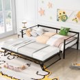 thumbnail image 3 of Twin Size Metal Daybed with Adjustable Trundle - Heavy-Duty Steel Daybed with Pop Up Trundle Bed - Black, 3 of 9