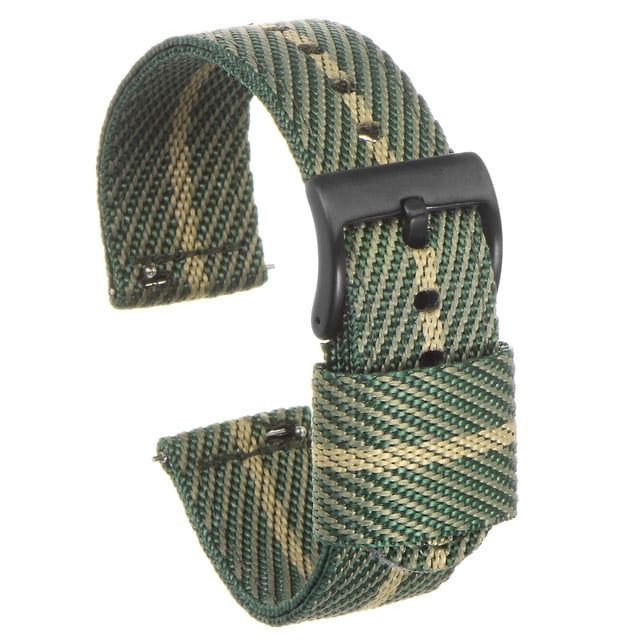 Verde Caqui Nylon Rayada Correa 20mm Ancho Suave Cómodo Premium Nylon Correa con Negro Hebilla, Universal Reemplazo Lienzo Reloj Correa