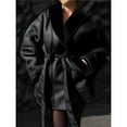 thumbnail image 4 of Female Faux Leather Jacket with Faux Fur Collar, Winter Long Sleeve Furry Trim Peplum Parka Coat with Belt Black L, 4 of 7
