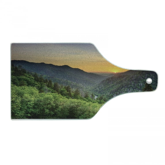 Appalachian Cutting Board, Sunset Panoramic Photo from Newfound Gap in the Smoky Mountains Print, Decorative Tempered Glass Cutting and Serving Board, in 3 Sizes, by Ambesonne