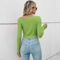 thumbnail image 4 of Women's Classy Asymmetrical Neck Long Sleeve Ribbed Slimming Tops Sexy Slim Fit Tight T Shirt Crop Tops - Medium, 4 of 6