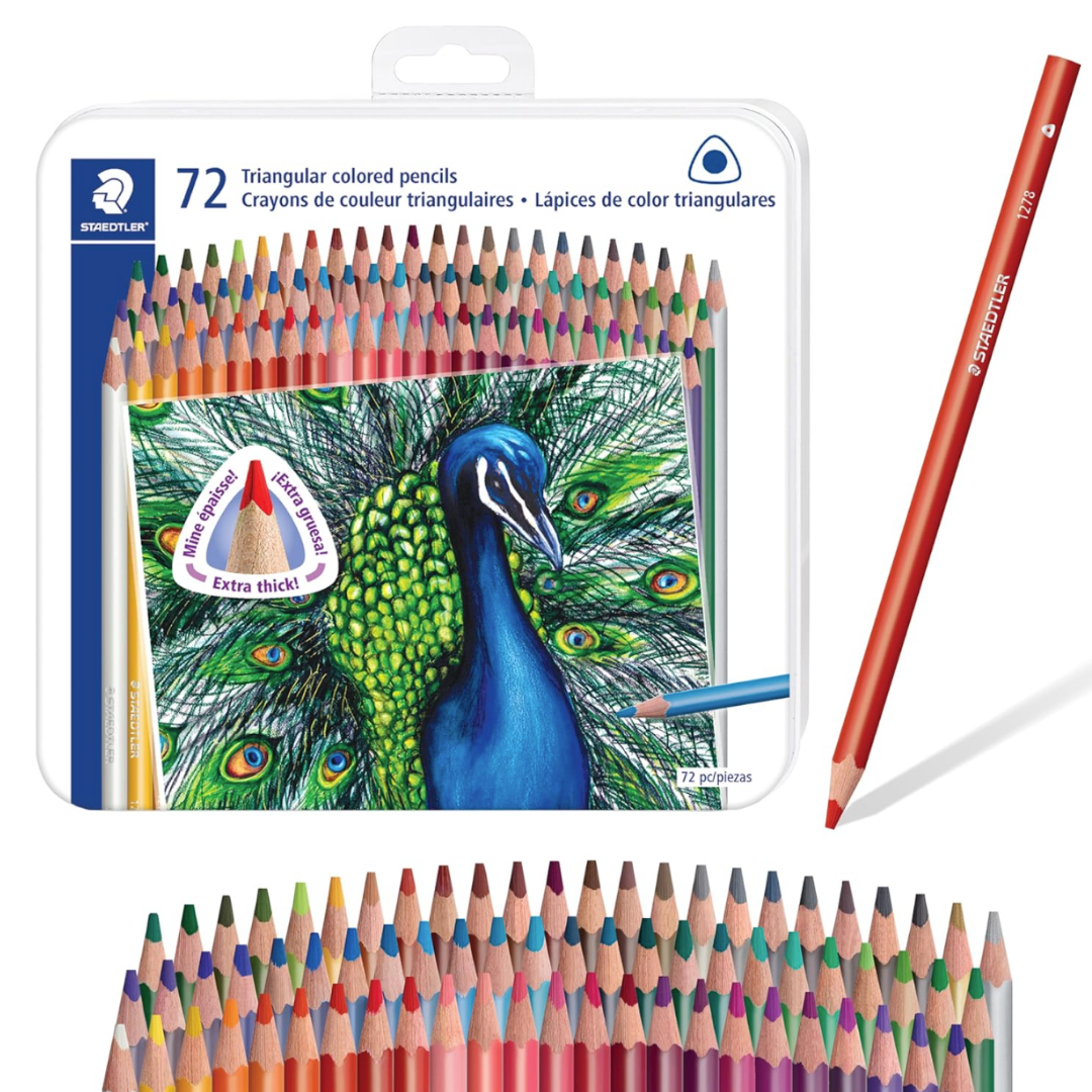 STAEDTLER Colored Pencils Set 18-Pack (18 Sets of 72 pcs) - Ergonomic Triangular Barrel, Smooth 4mm Lines, Wood - 72 Vibrant Colors in Tin, for Artists & Students, 1296 Count