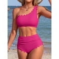 thumbnail image 6 of Sociala Women's One Shoulder Scallop Ribbed Bikini Sets Color Block Swimsuits High Waisted Bathing Suits, 6 of 6