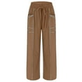 thumbnail image 4 of zaveiop Barrel Sweatpants Women High Waisted Wide Leg Lounge Pants Casual Fall Drawstring Contrast Patchwork with Pockets (Brown, M), 4 of 5