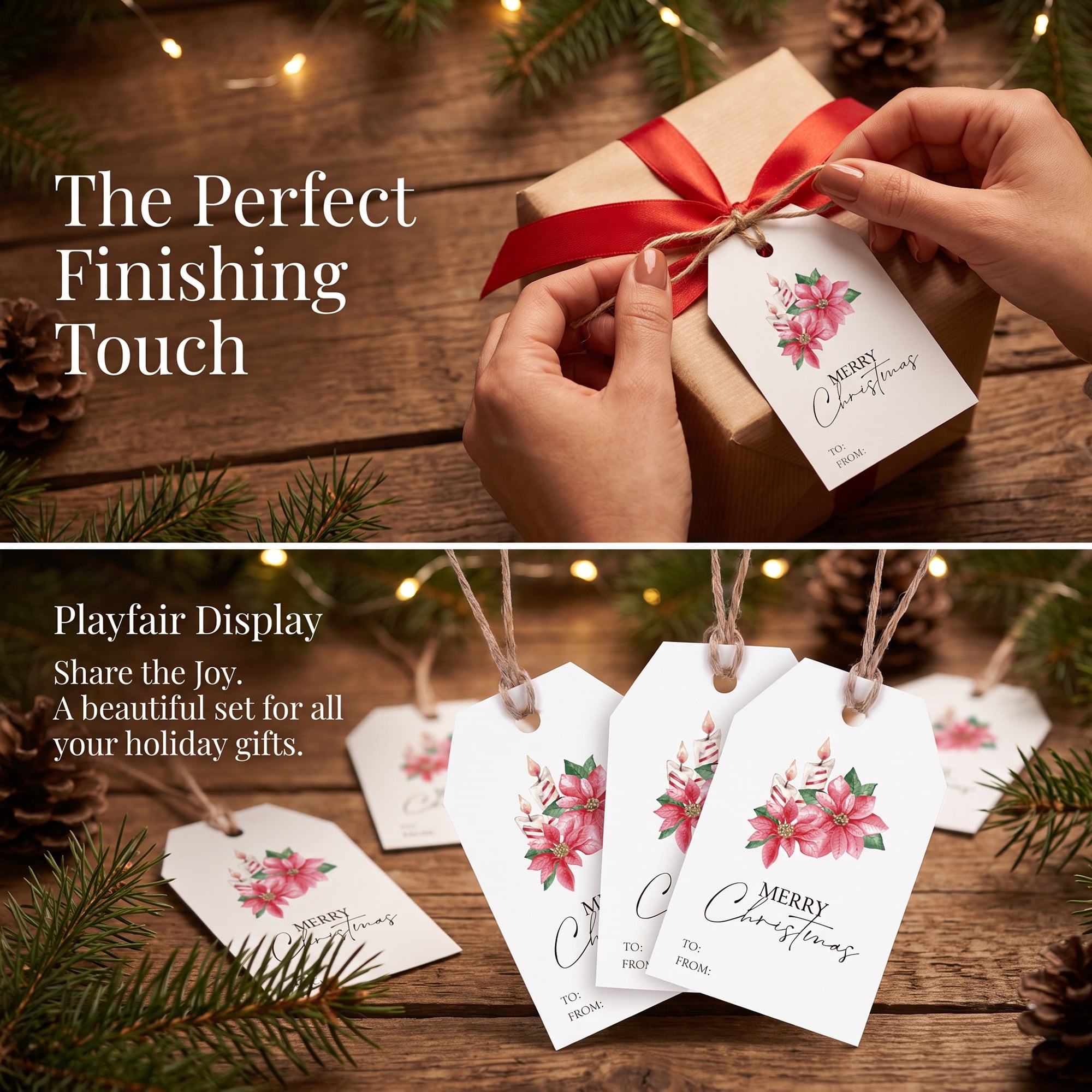 Unique Bargains 100Pcs Thick Gift Wrapping Tags with Twine Red Flower Pattern 2" x 3.1"