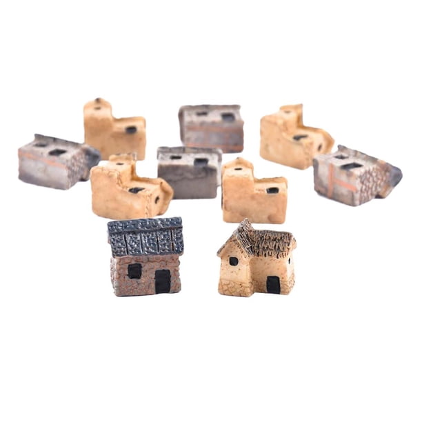 Micro Mini Casa de Piedra de Pueblo,Jardín de la casa en miniatura,Accesorios para casas de jardín de hadas en miniatura,Casa de miniaturas de jardín de hadas,Mini Figuras Bonsai Artesanía