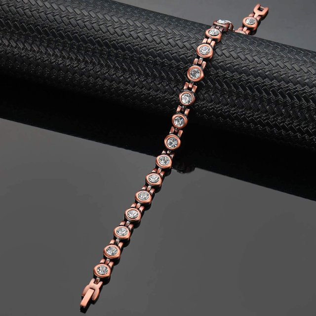 Copper Bracelet For Women Crystal Magnetic Bracelet Pain Relief For Arthritis And Carpal Tunnel (7.3inches)