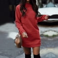 thumbnail image 3 of Fall Winter Dress Thickened Plush Solid Color Loose Round Neck Stretchy Hem Cuff Pullover Above Knee Length Daily Wear Mini Dress, 3 of 8