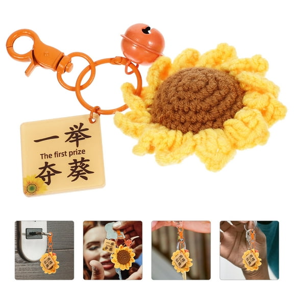 WRITWAA Cute Sunflower Keychain Multi-Color Woolen and Metal Bag Charm Hanging Decoration Accessory