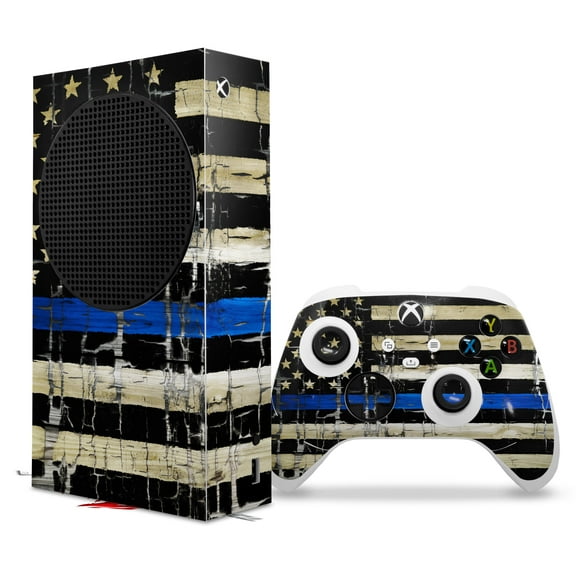 WraptorSkinz Skin Wrap compatible with the 2020 XBOX Series S Console and Controller Painted Faded Cracked Blue Line Stripe USA American Flag (XBOX NOT INCLUDED)