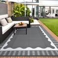 thumbnail image 6 of HIWEAVER 9' x 18' Gray/White Outdoor Rug PP Plastic Straw Woven Waterproof Patio Rug with Border Portable Outside Carpet for Balcony Deck Picnic Garden Decor, 6 of 6