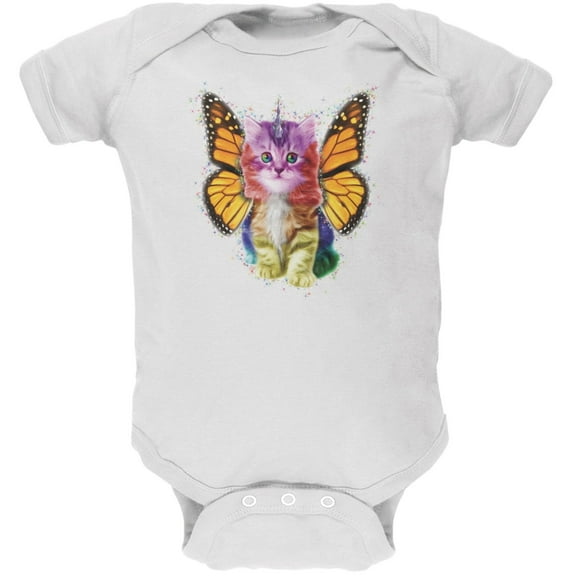Rainbow Butterfly Unicorn Kitten White Soft Baby One Piece - 18 month
