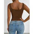 thumbnail image 2 of Women'S Summer Sleeveless Square Neck Tank Top Ruched Slim Fit Basic Vest Tops Brown S, 2 of 9