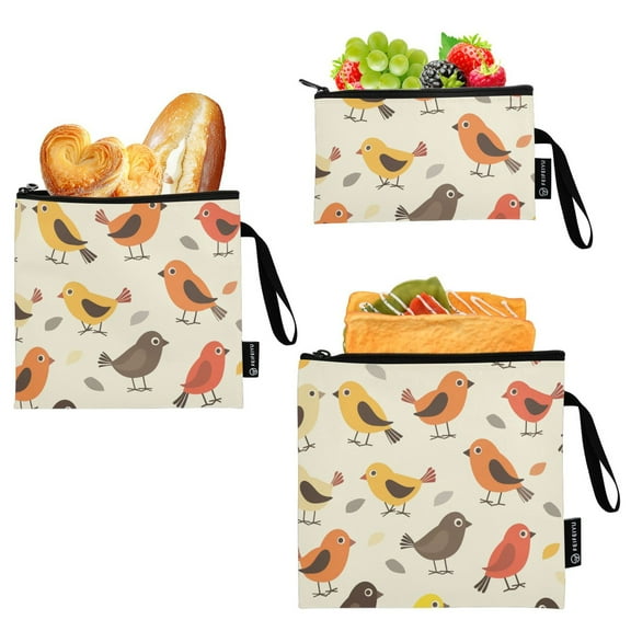 Dailycode Reusable Ziploc Bags Leakproof Sandwich Snack Freezer Bags Cute Hand Paint Birds 3 pack