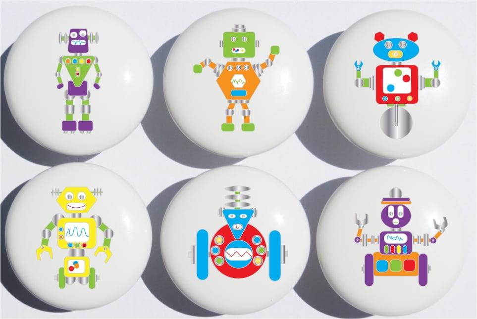 Robot Drawer Pulls Ceramic Cabinet Knobs Robot Room Decor Set