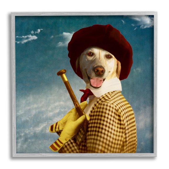 Stupell Industries Lab Dog Dressed Classic Style Clothing Patterned Coat Graphic Art Gray Framed Art Print Wall Art, Design by Martine Roch