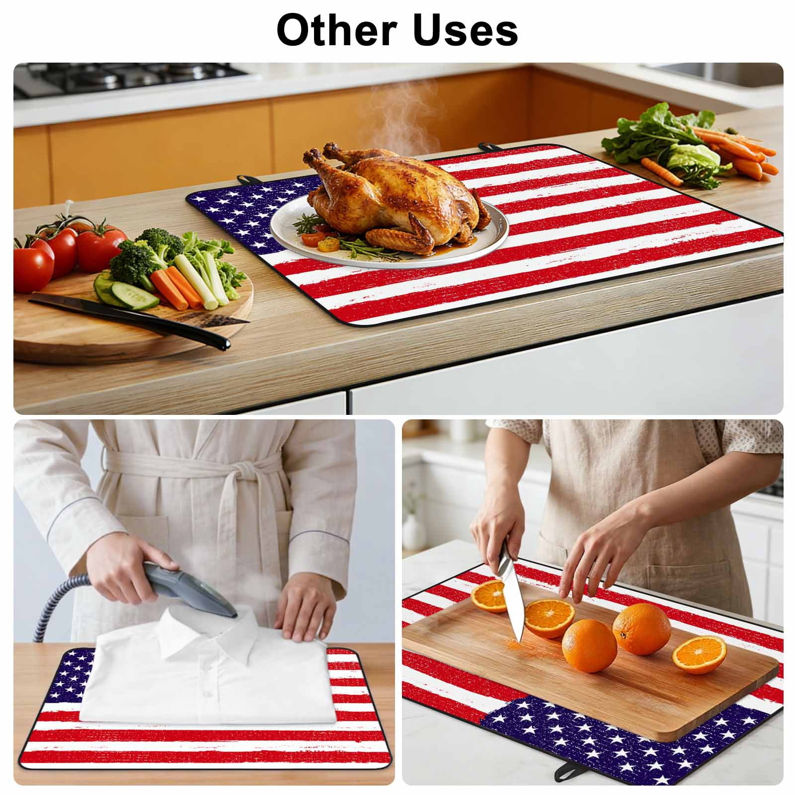 American Flag Stove Top Cover for Electric Stove, Heat-proof & Non Slip Glass Top Stove Cover Protector, Retro Rustic Stars And Stripes US Flag Kitchen Flat Cooktop Rubber Mat 24x21 Inches