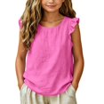 thumbnail image 4 of EnJoCho Girls Ruffl𝖾 Sleeveless Tank Tops Summer Cotton Linen T-Shirts Casual Crewneck Tees Tops Basic Blouse Kdis Girl Cute Shirts Little Girl Oversized T-Shirt, 4 of 5