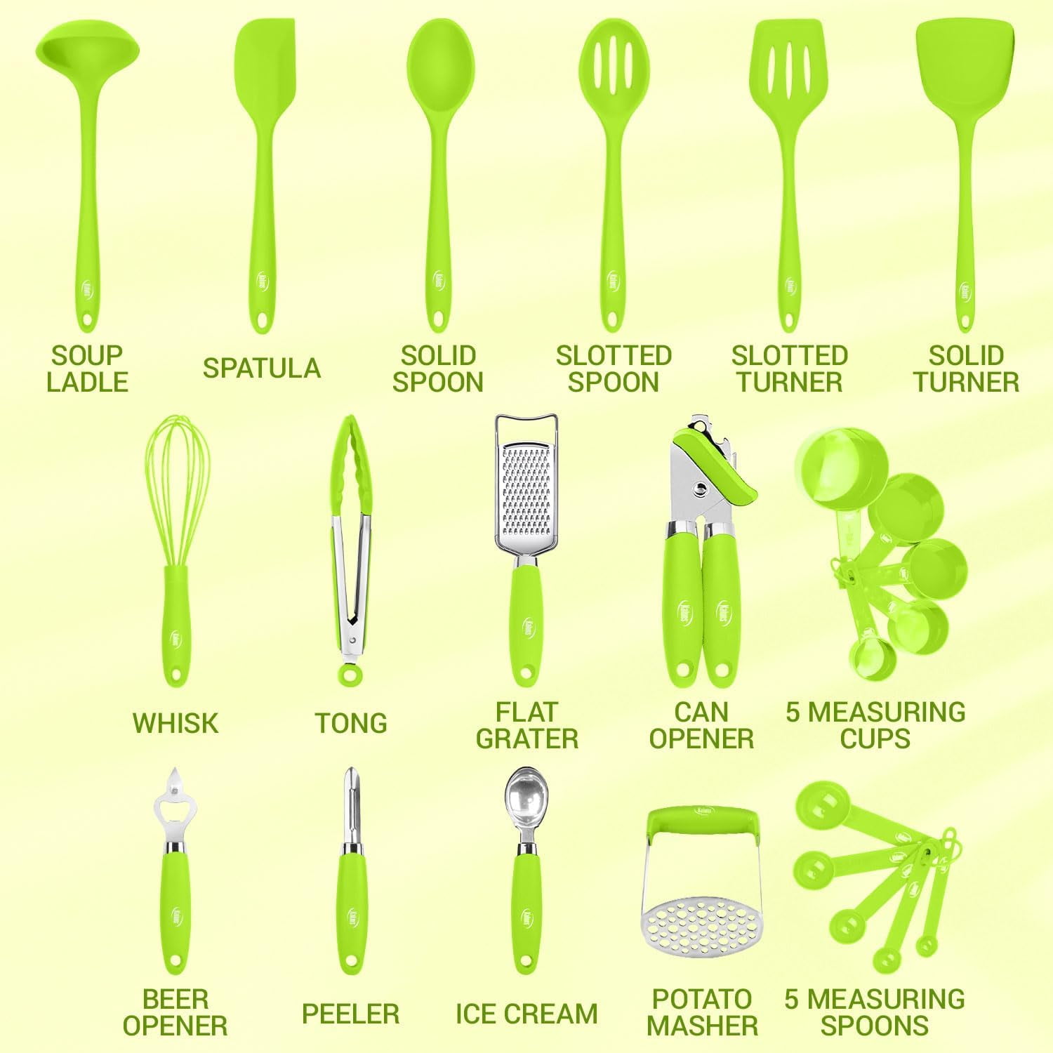 Kaluns Silicone Cooking Utensils Set 24 Pcs - Premium Heat Resistant Cooking Set & Kitchen Essentials - Non-Stick Kitchenware with Stainless Steel Handles