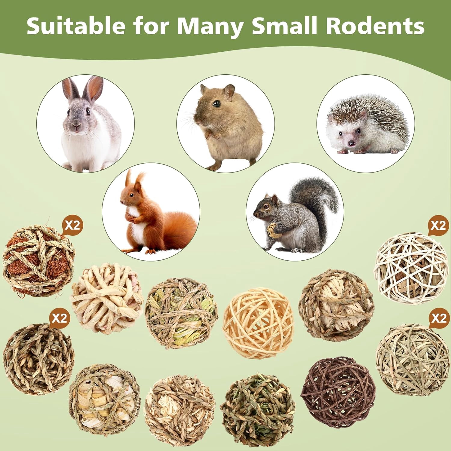 Bunny Chew Grass Balls, Rolling Chew Toys for Small Animals, Improving Dental Health, Natural Chew Grass Toys for Rabbits, Guinea Pigs, Chinchillas, Hamsters, Mice (16 Pcs)