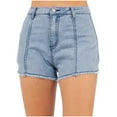 thumbnail image 3 of Loopsun Womens Summer Star Patchwork Denim Button Zipper Casual Daily Fashion Wear Shorts with Pockets Light Blue, S, 3 of 5
