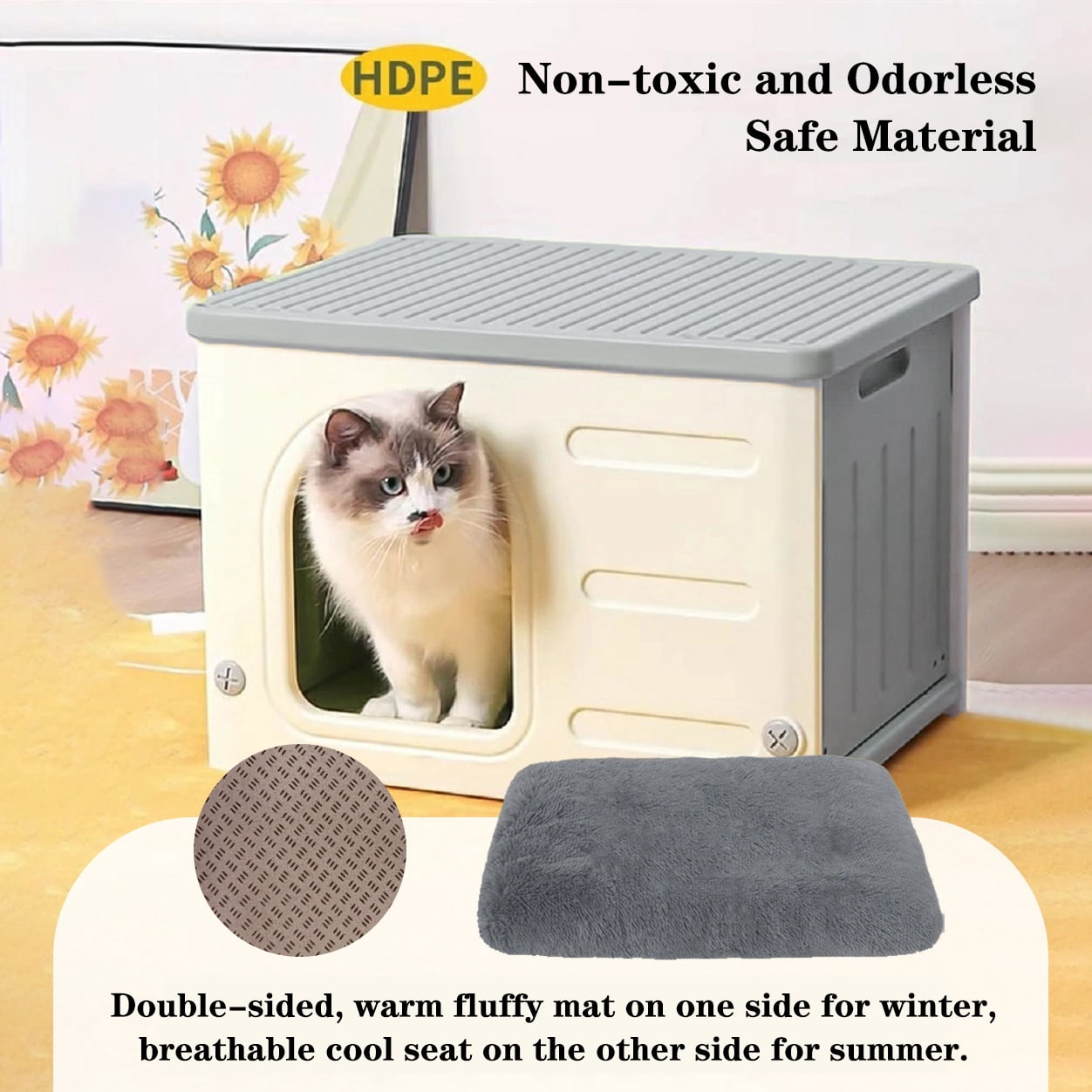 Pempet Plastic Cat House Waterproof Cat Shelter for Outdoor Indoor