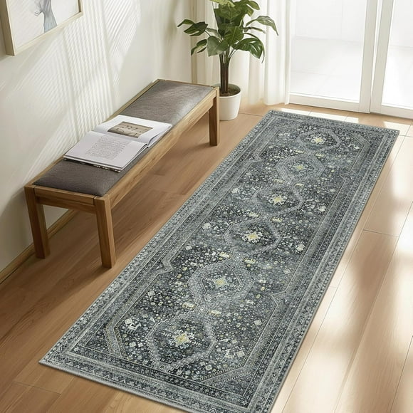 SHILIU-Runner Rug 2x10 Hallway Runner Rugs Non Slip, Machine Washable Runners Low Pile Carpet Runner for Living Room, Entryway, Bedroom, Kitchen Runner Rugs, Black