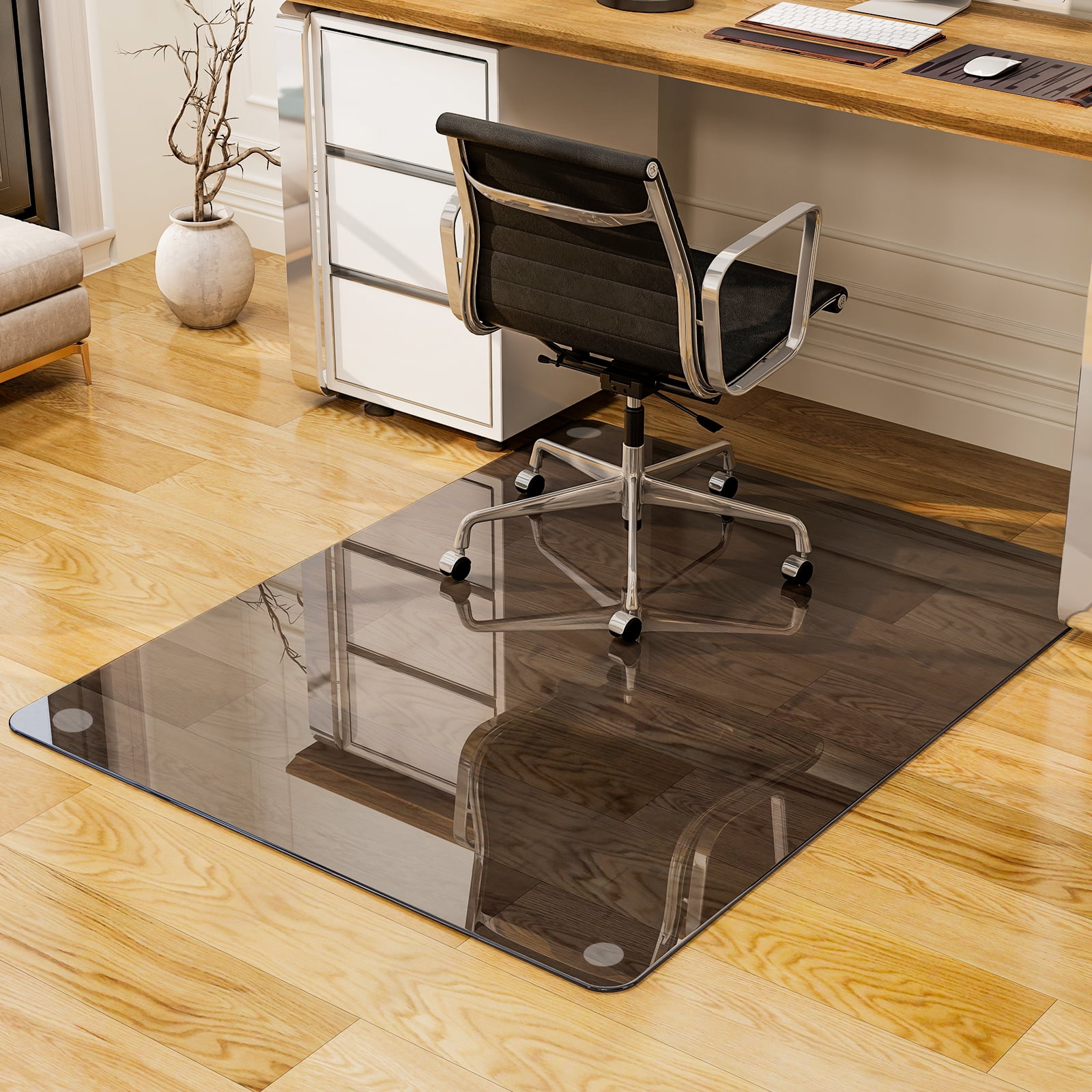 GRAHMCY 46"x55" Office Chair Glass Mat Tempered Glass Mat for Carpeted or Hardwood Floors,Gray