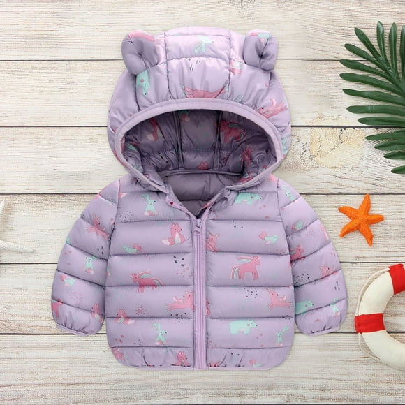 zanvin Fall Jacket For Her Clearance,Christmas Gifts,Toddler Kids Baby Boys Girls Fashion Cute Dinosaur Pattern Windproof Padded Clothes Jacket Hooded Coat,Purple,18-24 Months