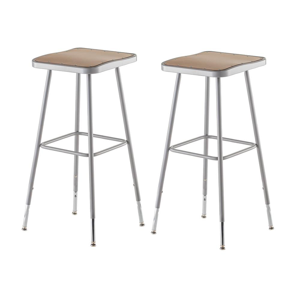 National Public Seating 6330HB-CN 2 Pack 32-39 Height Adjustable Heavy Duty Square Seat Steel Stool with Backrest Grey 