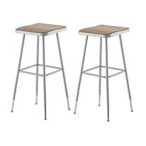 National Public Seating (2 Pack) NPS® 32"-39" Height Adjustable Heavy Duty Square Seat Steel Stool, Grey