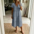thumbnail image 5 of Josdec Women's Casual Solid Color Cotton Dress V-Neck Eyelet Cutwork Short Sleeve Tiered Midi Dress for Daily Wear in Spring Summer S-3XL, 5 of 6