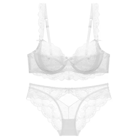 XiaoBanDeng Sexy lingerie for women  ultra-thin hollow  sponge free  transparent lace lingerie  large chest and small size bra set