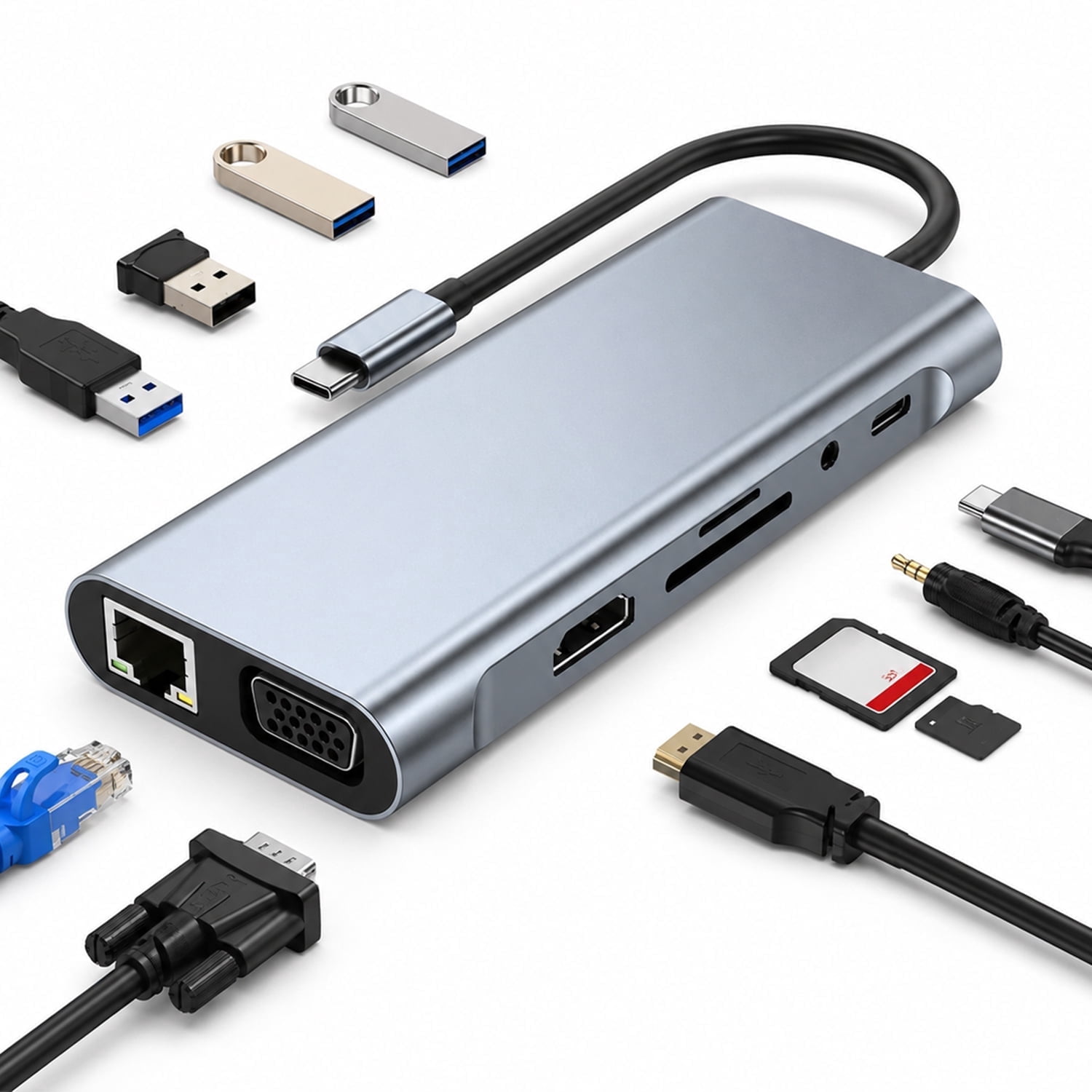 11-in-1 USB C Hub, 4K USB Multiport Adapter with HDMI,VGA,RJ45 Ethernet Port, 87W PD Charging Docking Station for Windows Mac Laptops