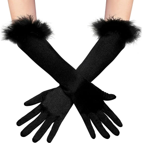YooGuoGuo Long Satin Opera Gloves Pageant Feather Gloves 1920s Stretchy Elbow Length Gloves for Halloween Costume Party