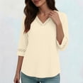 thumbnail image 6 of ClodeEU Women's V Neck Elbow Sleeve Blouse,Casual Loose Fit Solid Color Top Beige,Women's Plus L, 6 of 8