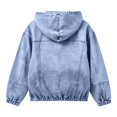 thumbnail image 4 of Women Vintage Washed Hooded Zip Jacket, Oversized Long Sleeve Elastic Hem Loose Casual Street Outerwear(Light Blue,XL), 4 of 4