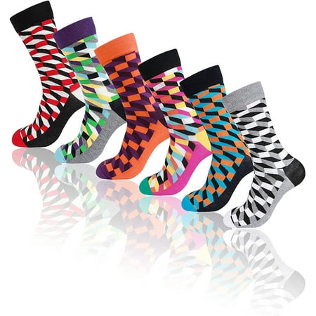 Mens Dress Socks - Casual Crew Funny Socks - Colorful Novelty Cotton Socks  for Men 6 Pairs