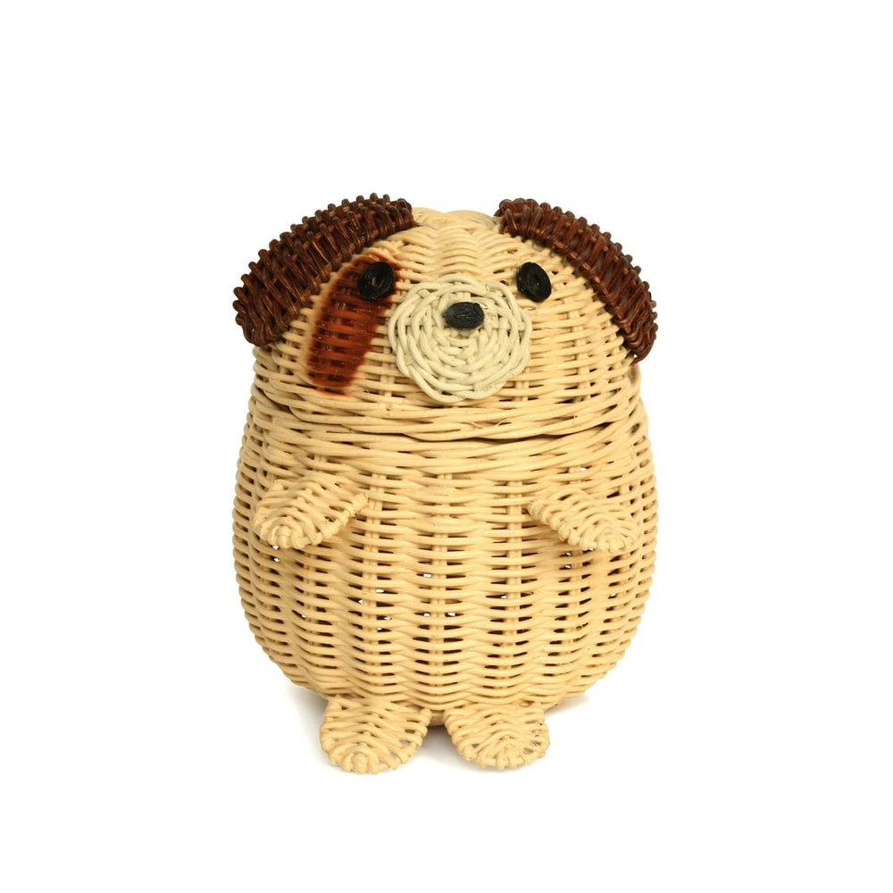 Dog Rattan Storage Basket with Lid Decorative Home Decor Hand Woven