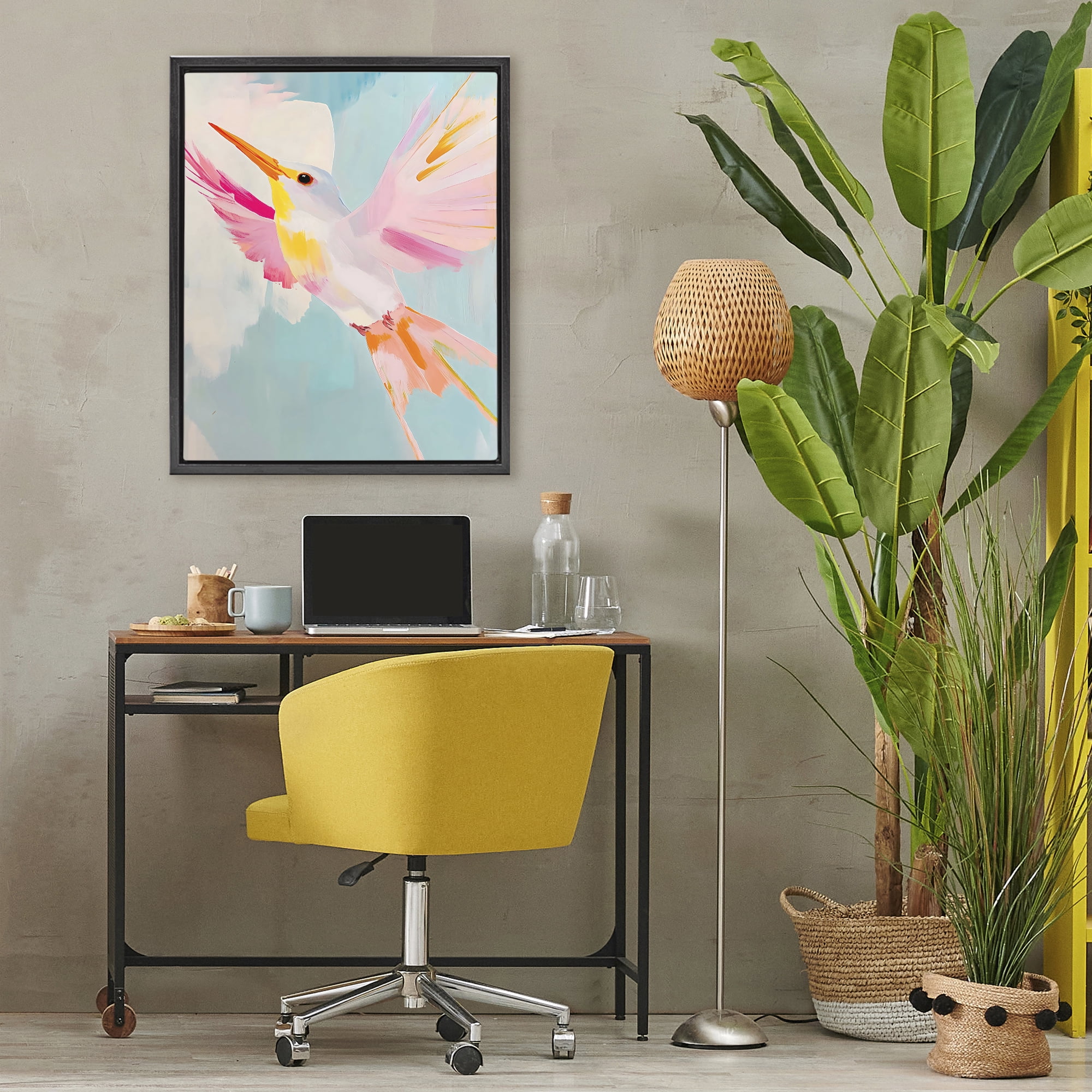 Stupell Industries Pastel Hummingbird Soaring Black Framed Floater Canvas Wall Art, design by The Prints Vibe