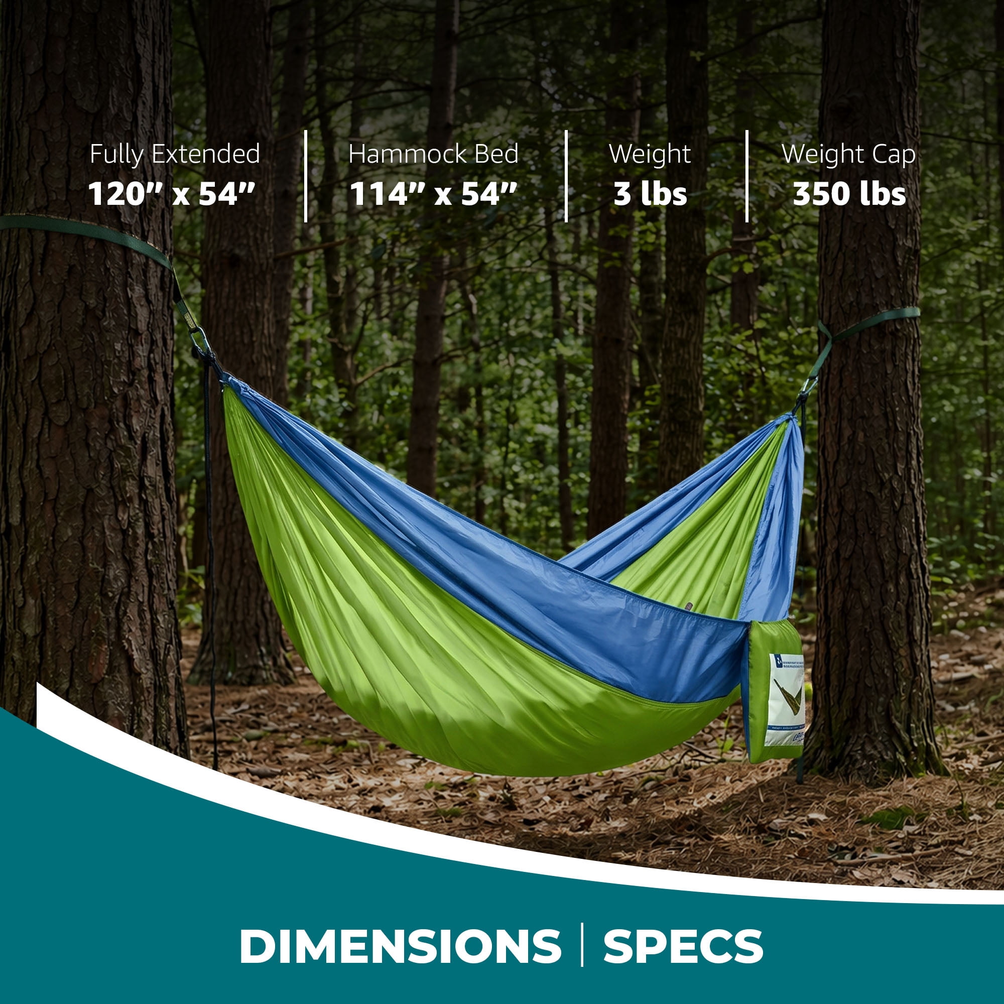Bliss Hammocks Camping Hammock in a Bag W/ Adjustable Tree Straps, 54-inch Wide, 350 lb. Capacity (Mermaid)