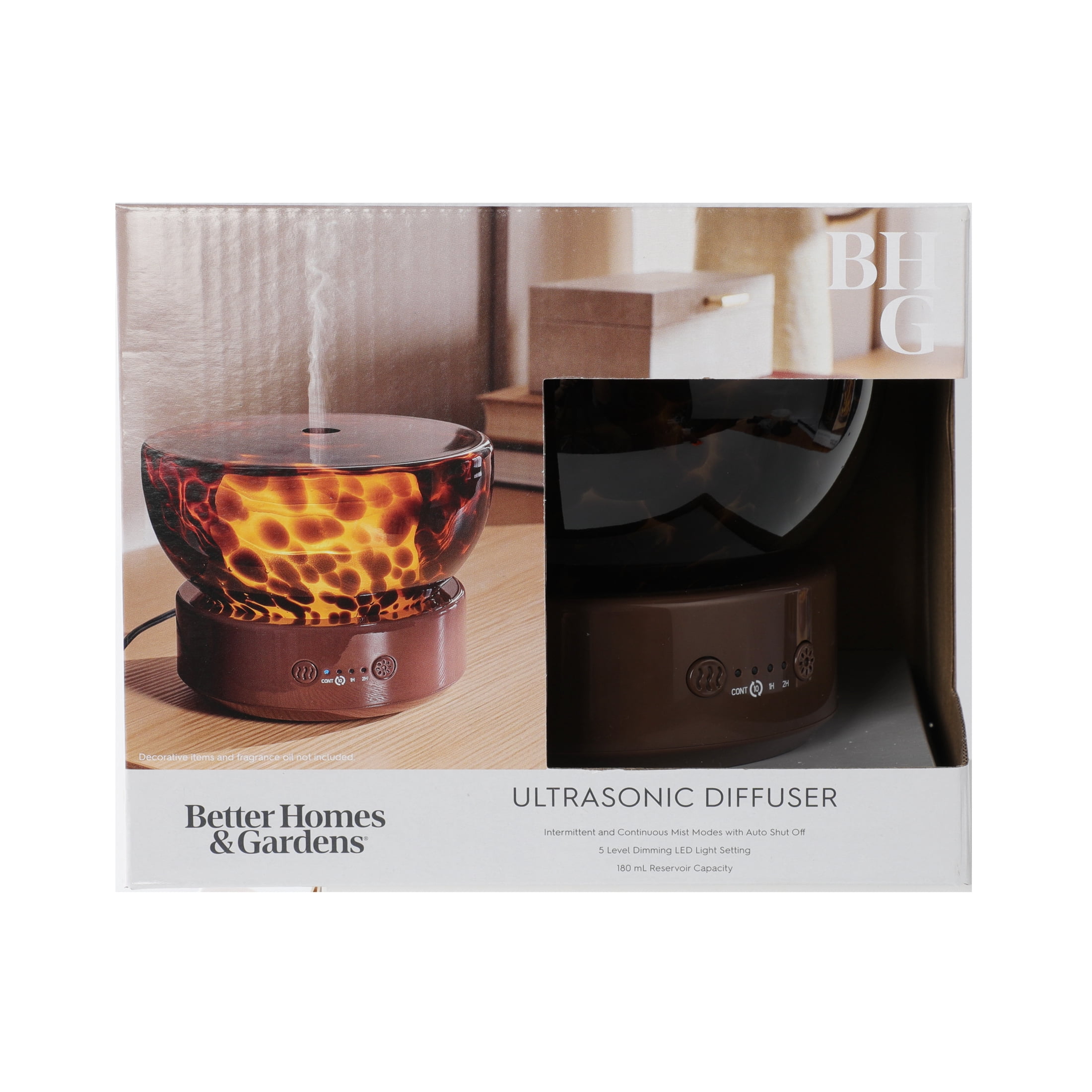 Better Homes & Gardens Artglass Bowl Ultrasonic Diffuser, Dark Tortoise, Cool Mist
