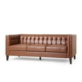 thumbnail image 2 of Noble House Sadlier Faux Leather Tufted 3 Seater Sofa, Cognac Brown, 2 of 8