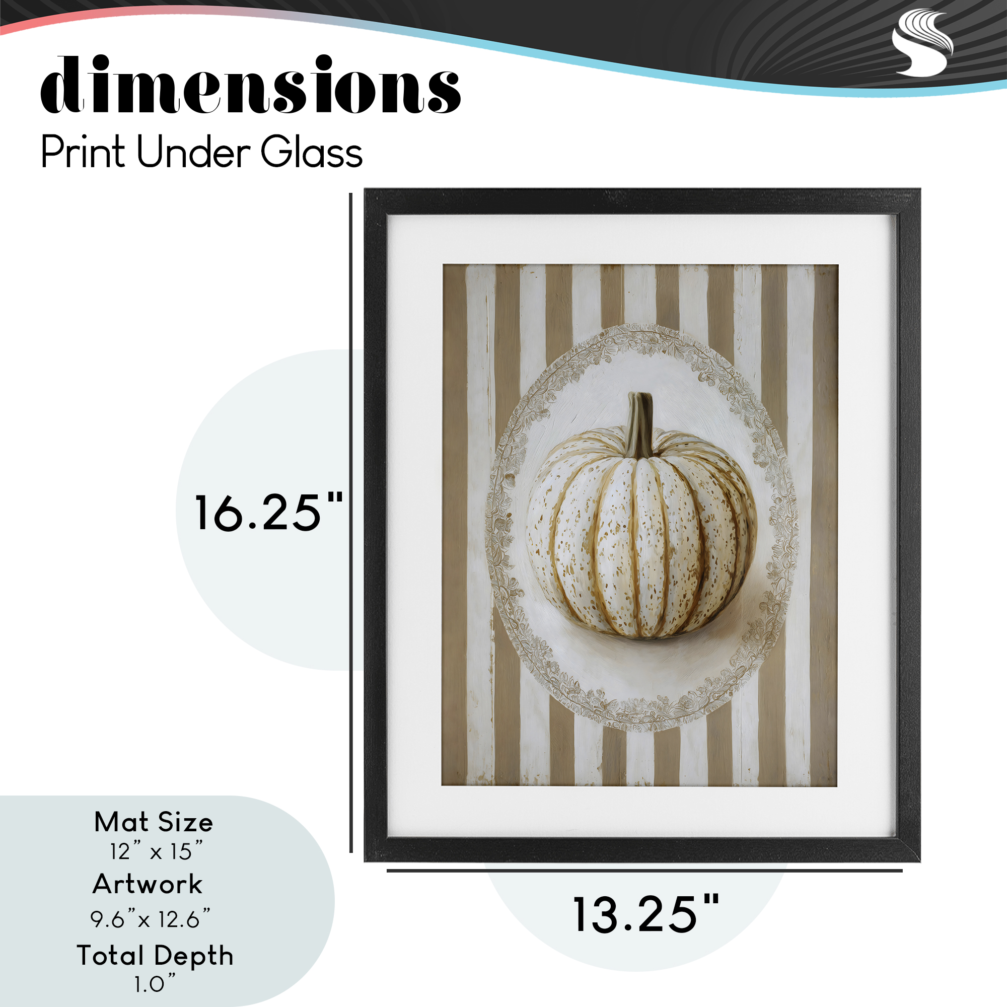 Beige Stripes Pumpkin Black Framed Print Under Glass, design by Arlington Prints