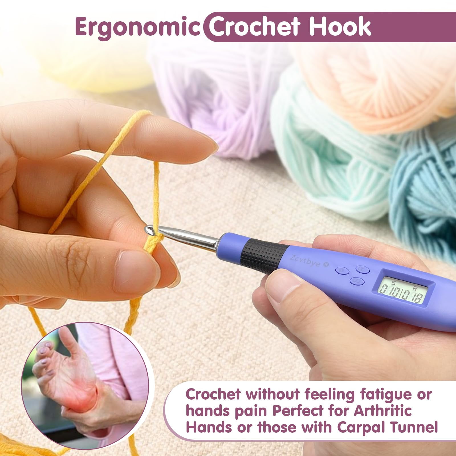 18-Size Lighted Crochet Hooks Set with Digital Counter, Rechargeable LED Crochet Hook Kit for Stitch & Row Counting, Ergonomic Crochet Hooks for Beginners & Experts (2.0mm-14.0mm)