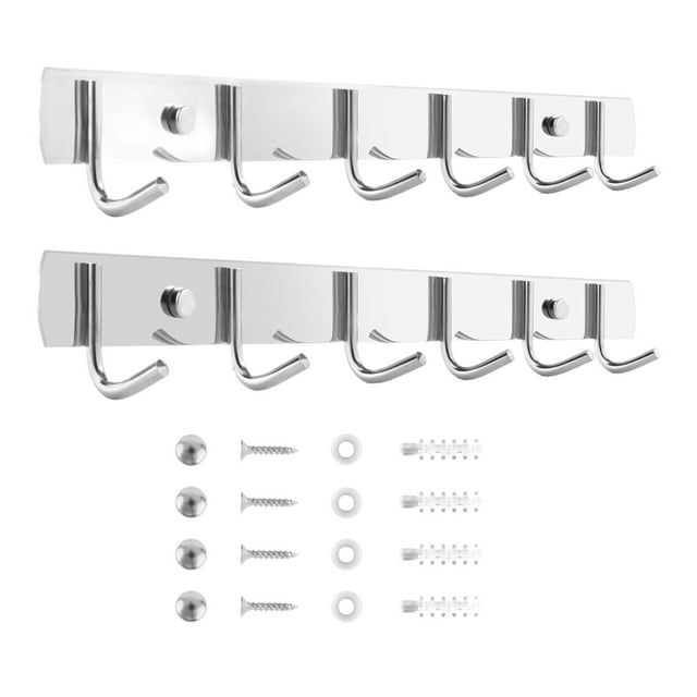 2x Percheros de pared con 6 ganchos para colgar en la pared, de acero inoxidable, para cocinas, organizadores, percheros para vestidores y